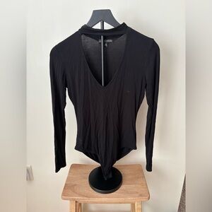 Kendall & Kylie Black Choker-Neck Bodysuit – Deep V Cutout